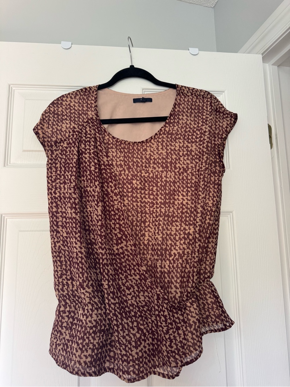 GAP Brown Printed Short Sleeve Peplum Blouse